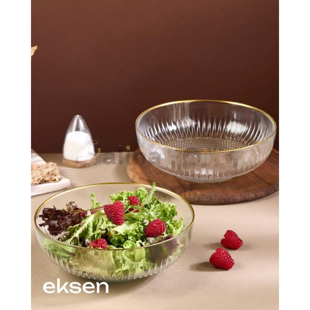 ALN EKS CAM ALTIN RİMLİ 21 CM SALATA KASESİ 2 Lİ EKS-1024 1*12