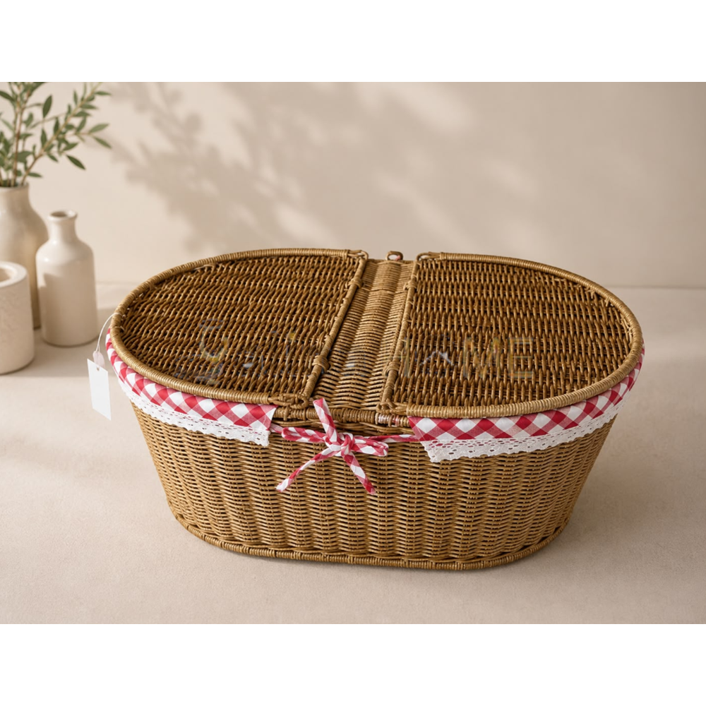 AJE HASIR PİKNİK SEPETİ OVAL KAPAKLI 48x31x20 CM 1*6