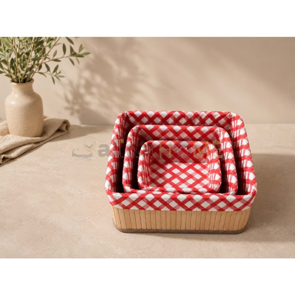 AJE BAMBU SEPET ÇOK AMAÇLI KARE 3 LÜ 17-21-25 CM 1*12