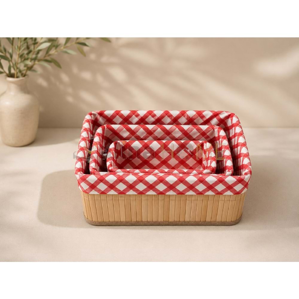 AJE BAMBU SEPET ÇOK AMAÇLI DİKDÖRTGEN 3 LÜ 20-25-30 CM 1*12