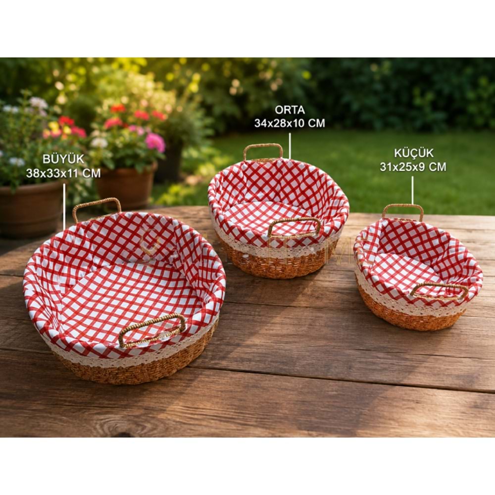 AJE HASIR SEPET ÇOK AMAÇLI KULPLU OVAL 3 LÜ SEPET 1*12