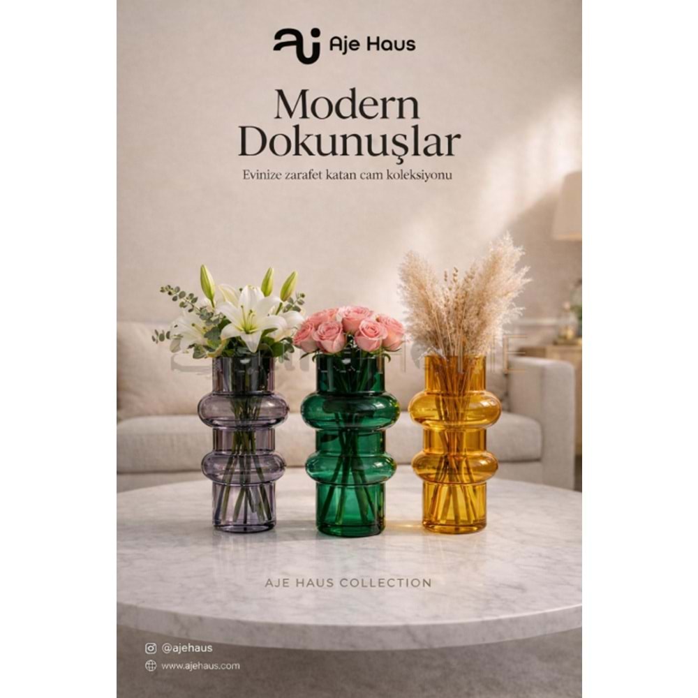 AJE CAM VAZO RENKLİ BOĞUMLU DEKORATİF VAZO 20 CM 1*24