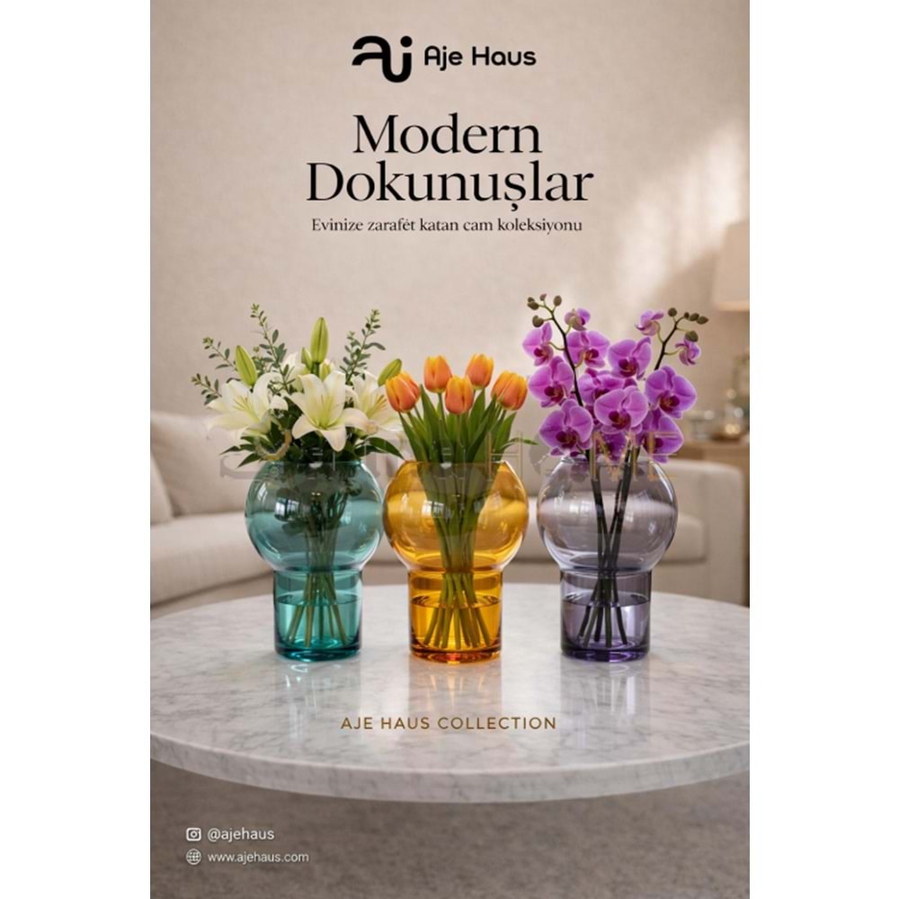 AJE CAM VAZO RENKLİ BOĞUMLU DEKORATİF VAZO 17 CM 1*48