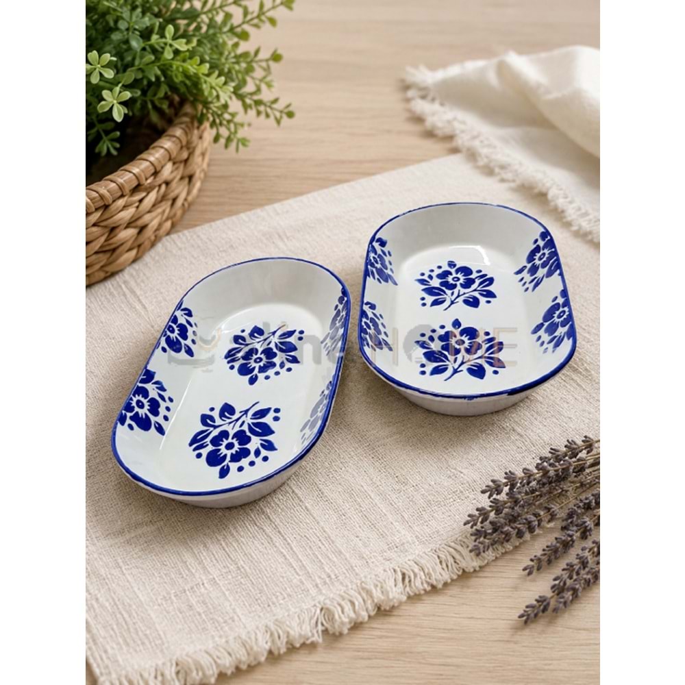 ASEL SERAMİK KAYIK MAVİ DEKORLU OVAL KAYIK 24,5 CM 1*24