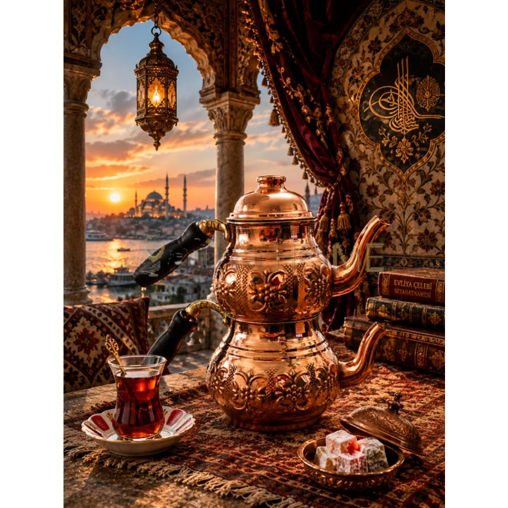 ZEN BAKIR ÇAYDANLIK İŞLEMELİ AHŞAP KULP BÜYÜK BOY 1*6