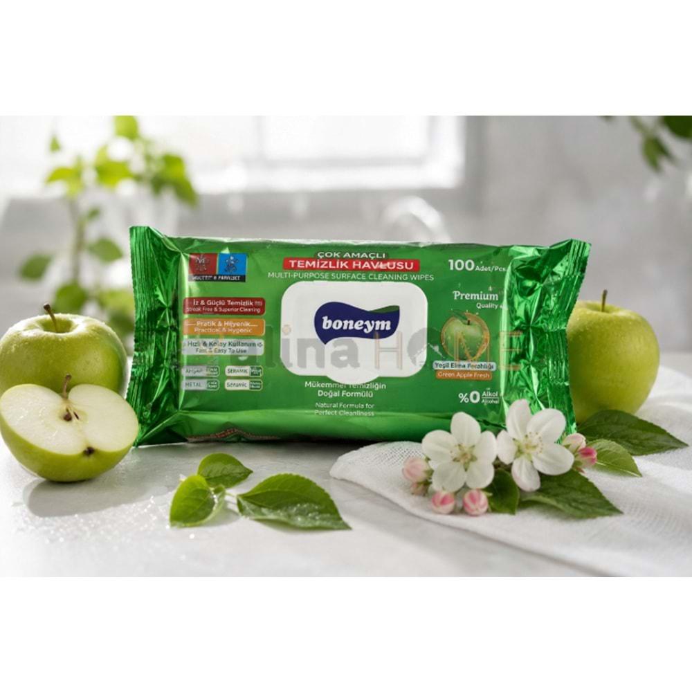 BONEYM ÇOK AMAÇLI YÜZEY TEMİZLİK HAVLUSU ELMA 100 LÜ 1*12