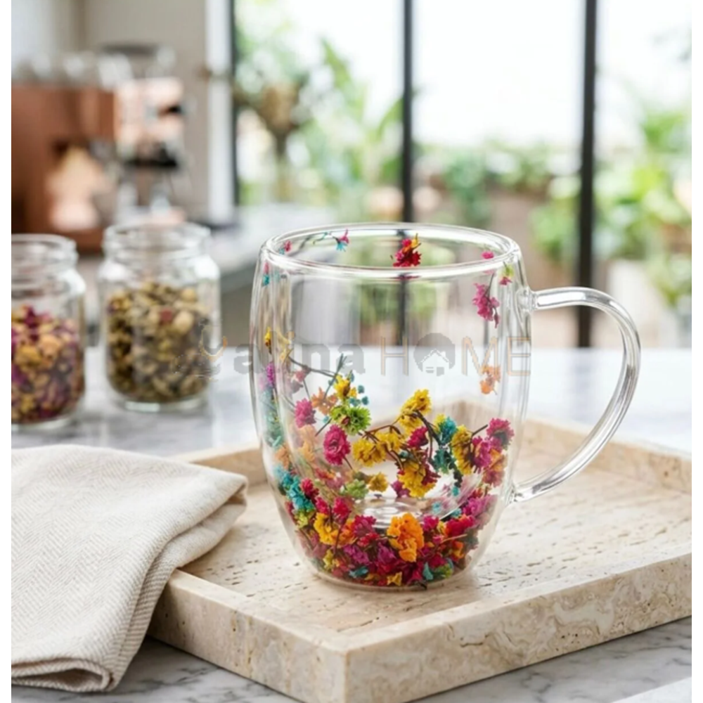 BY COMO CİDARLI ÇİÇEKLİ CAM BARDAK 250 ML 1*60