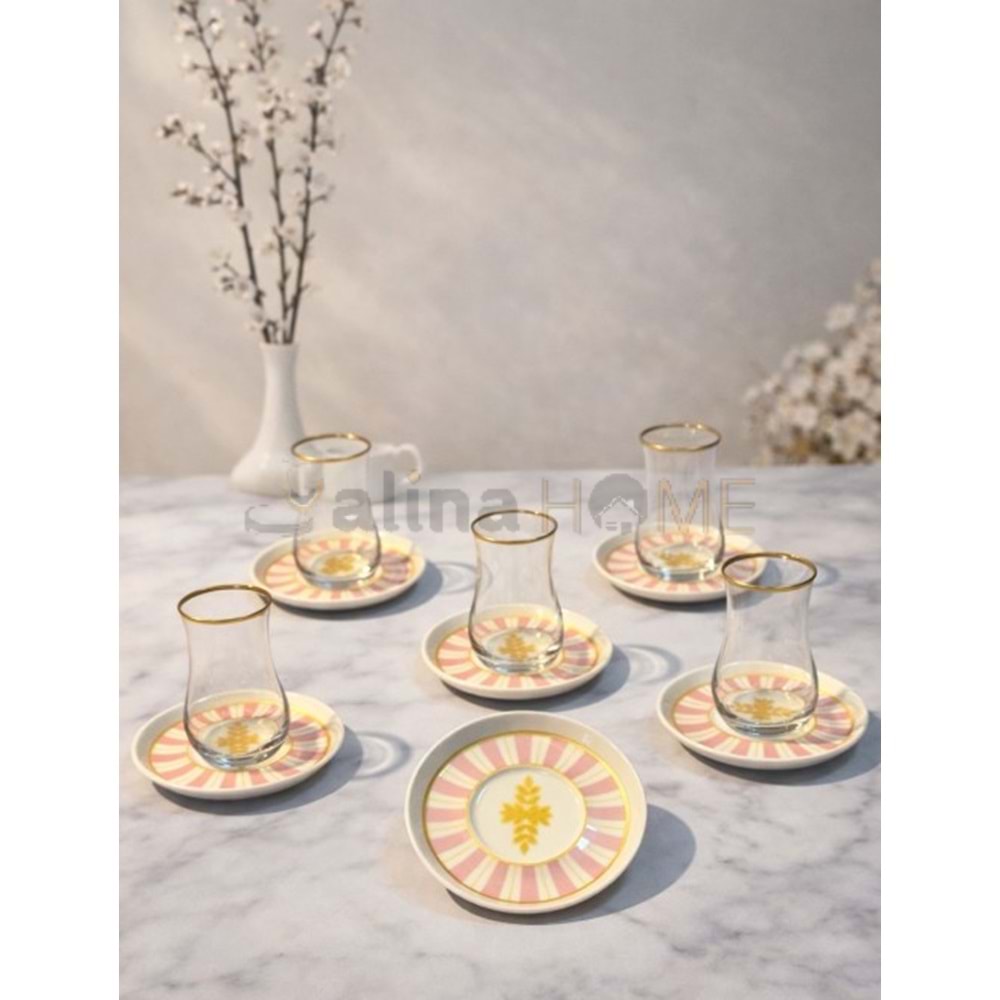 DRT ÇAY SETİ RÜZGAR DESEN PEMBE DEKAL 12 PARÇA 1*12