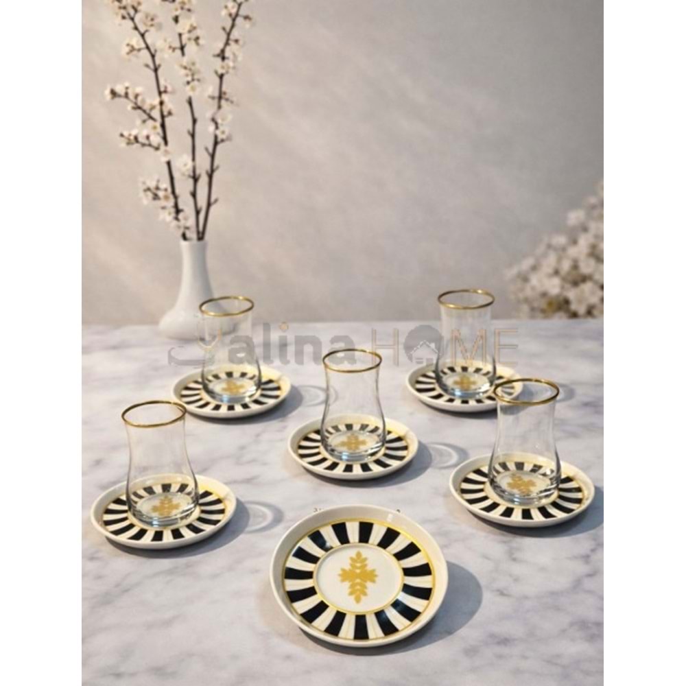 DRT ÇAY SETİ RÜZGAR DESEN SİYAH DEKAL 12 PARÇA 1*12