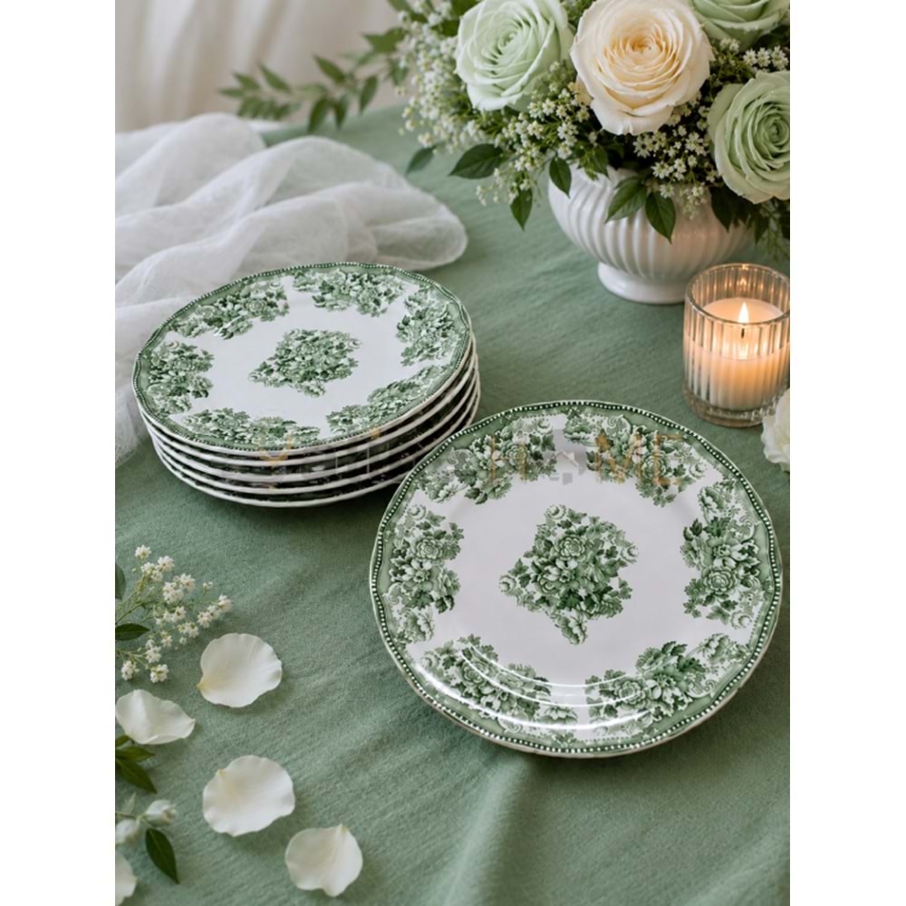 ÜLGER FLORA YEŞİL PASTA TABAĞI TABAĞI 6 LI 1*6