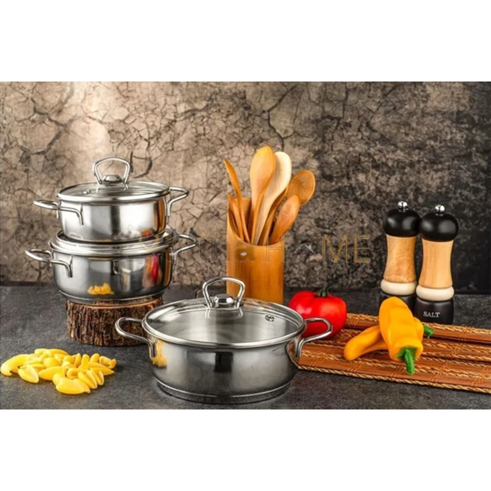 GÜLSAN ÇELİK TENCERE SETİ BAHAR 14-16-18 CM CAM KAPAK 1*4