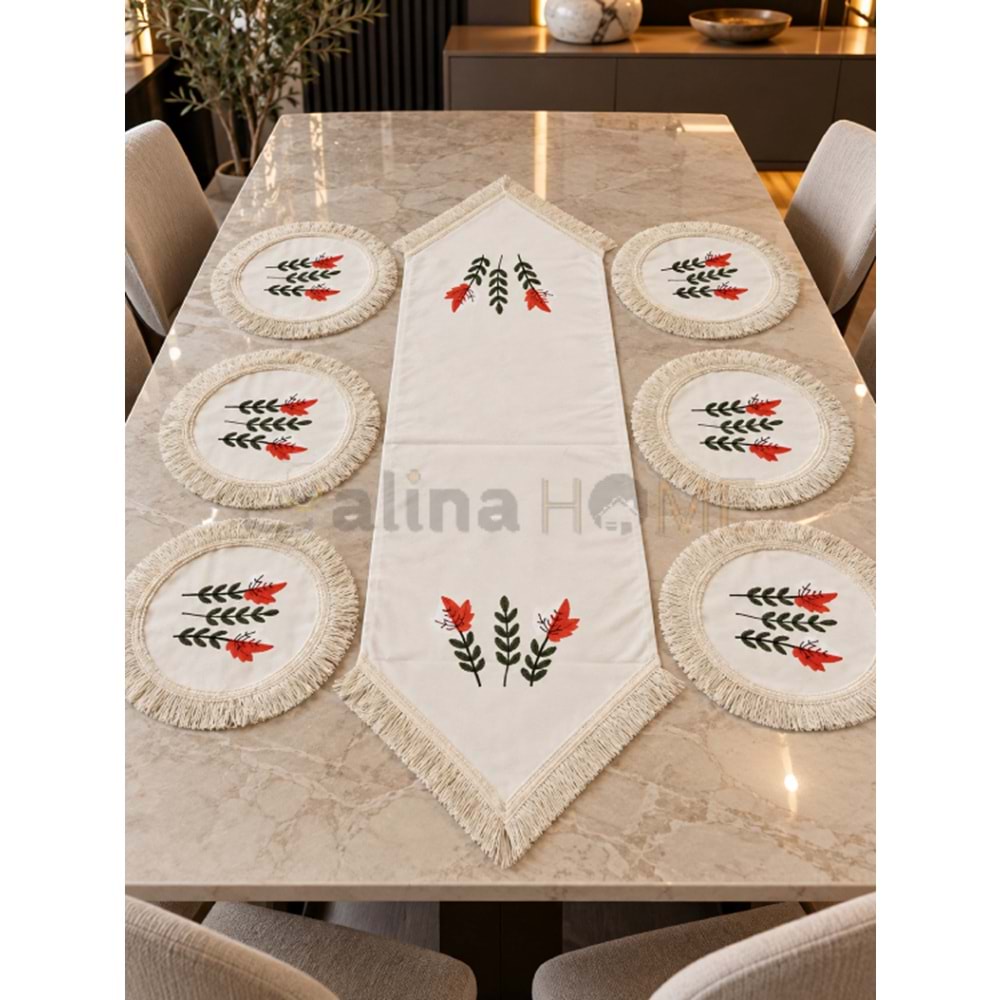 İNCİ HOME KETEN RUNNER SETİ PÜSKÜLLÜ 6+1 1*1