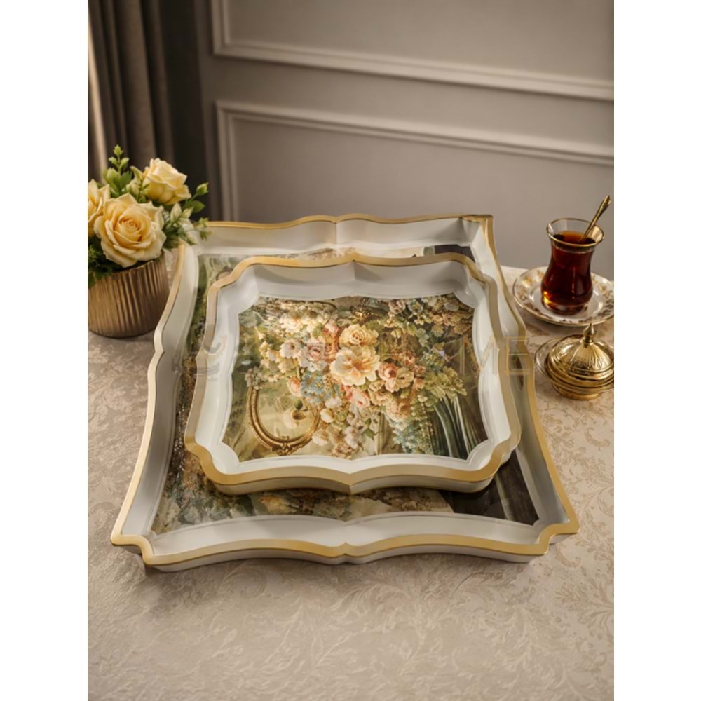İSRA LUX BEYAZ TEPSİ 2 Lİ LUNA DİKDÖRTGEN 25x35 - 36x47 CM 1*12