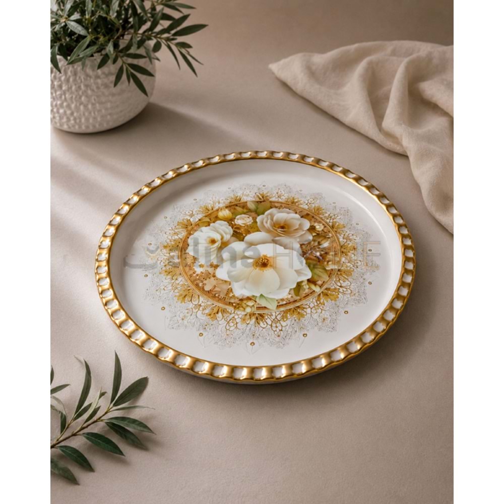 İSRA LUX BEYAZ TEPSİ ROSE YUVARLAK BÜYÜK 47 CM 1*12