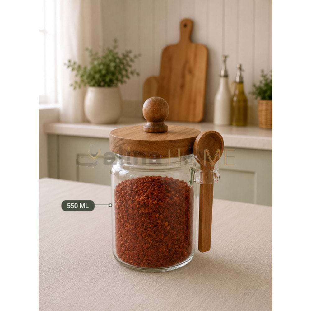 LUCA MİA CAM KAVANOZ GLASSYA KAŞIKLI AKASYA KAPAK 550 ML 1*36