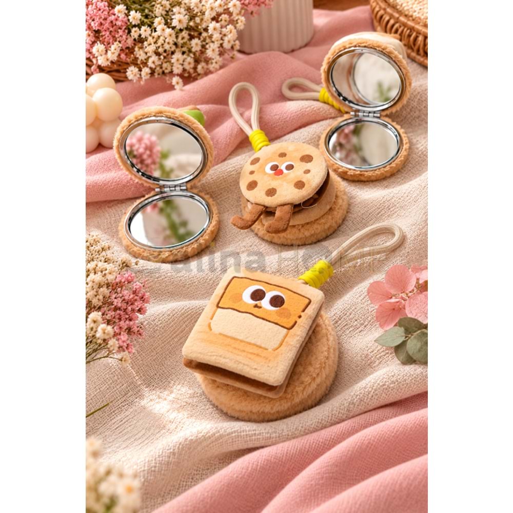 MNG AYNA PELUŞ YUVARLAK HAMBURGER FİGÜRLÜ ANAHTARLIK VE CEP AYNASI 1*12