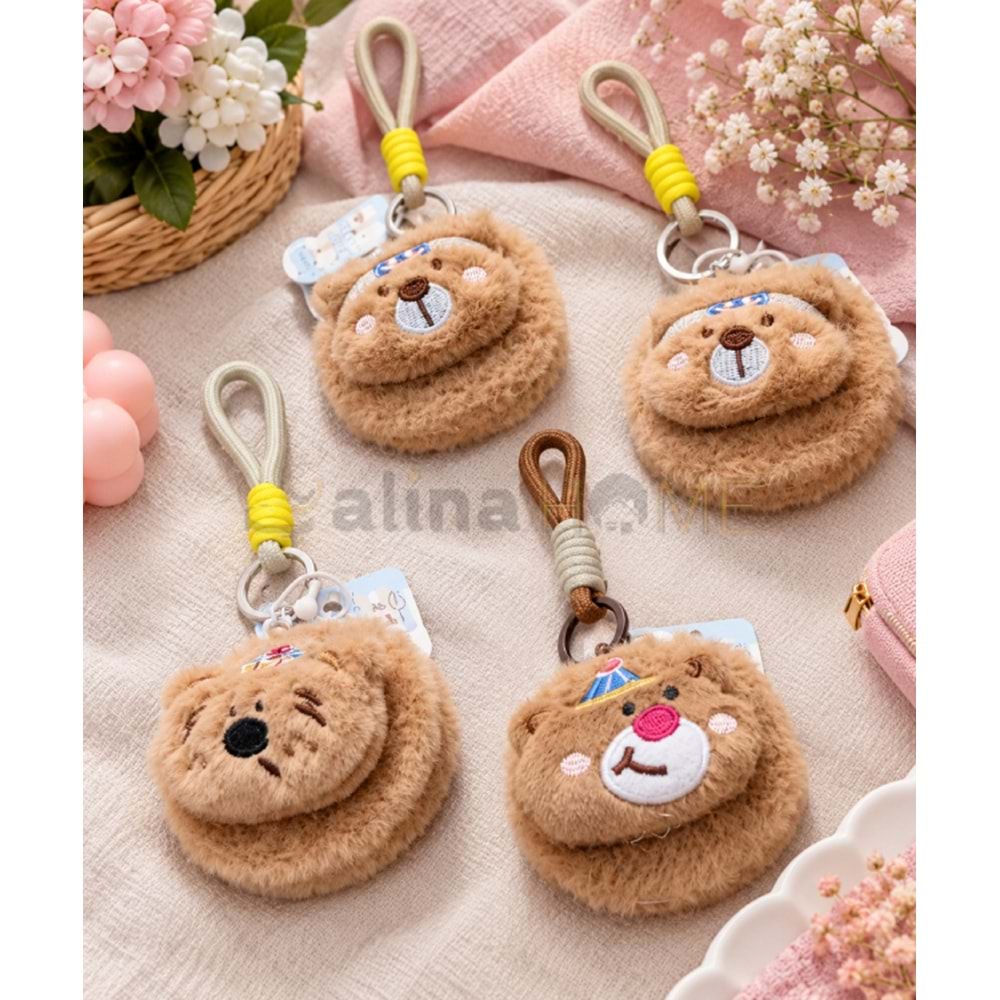 MNG AYNA PELUŞ YUVARLAK AYI FİGÜRLÜ ANAHTARLIK VE CEP AYNASI 1*12