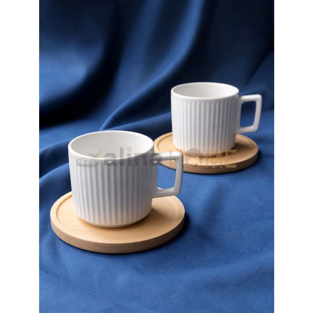 MLN PORSELEN KAHVE SETİ 2 Lİ BAMBU TABAK 1*24