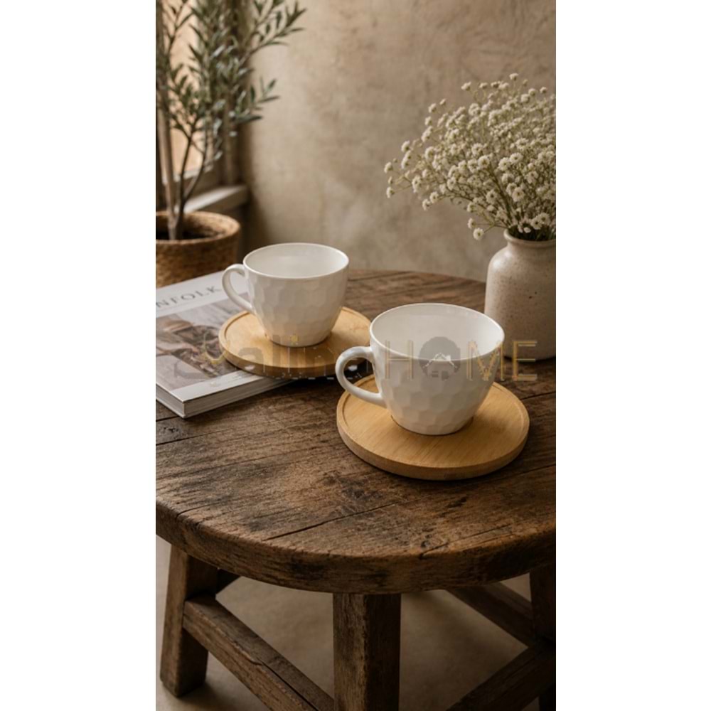 MLN PORSELEN KAHVE SETİ 2 Lİ BAMBU TABAK 1*24