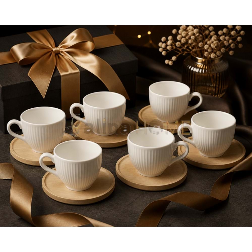 MLN PORSELEN KAHVE FİNCAN TAKIMI BAMBU TABAK 6 LI 1*12