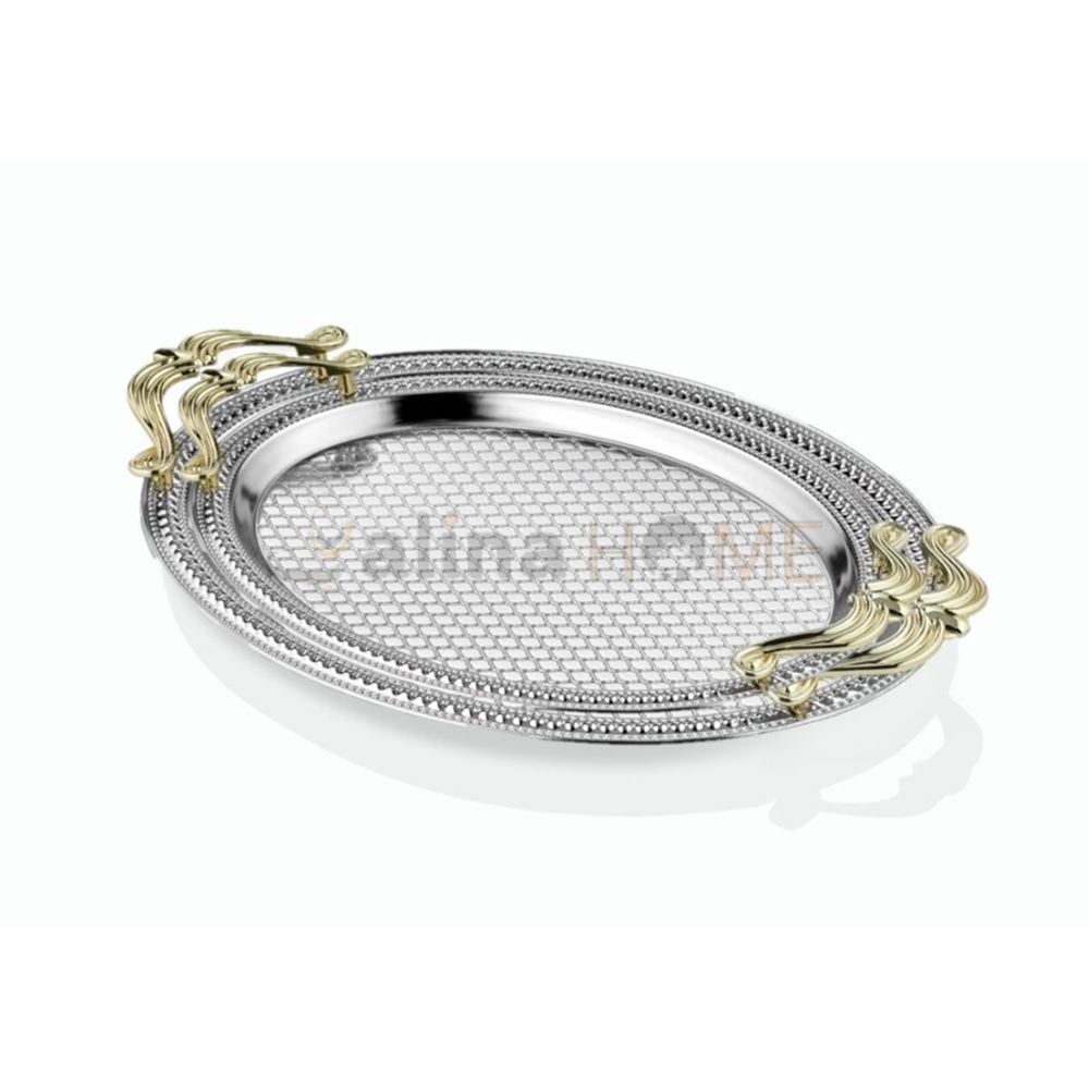 DALGIÇ 2 Lİ OVAL TEPSİ SETİ GÜMÜŞ 2013SET2 37x28-44x33 CM 1*10