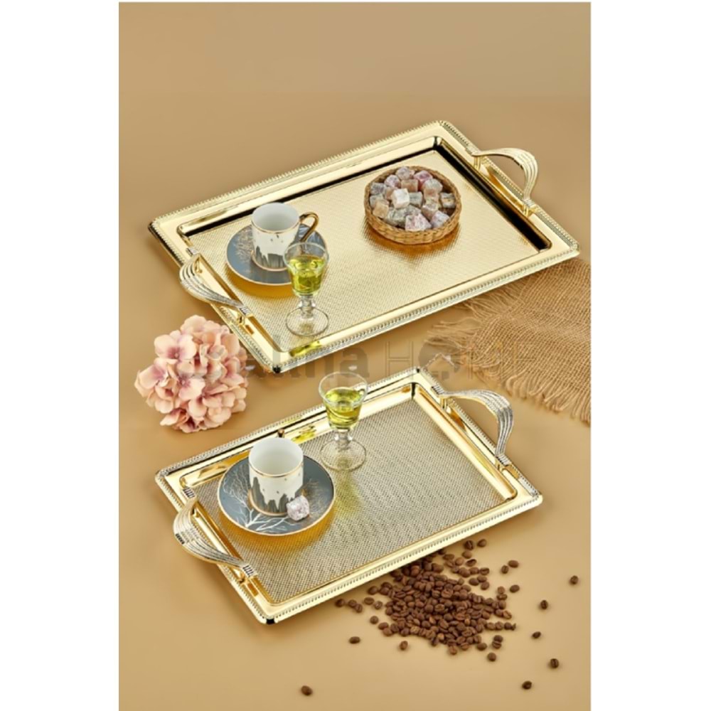 DALGIÇ 2 Lİ DİKDÖRTGEN TEPSİ GOLD SETİ 2014 35x25-44x32 CM 1*10
