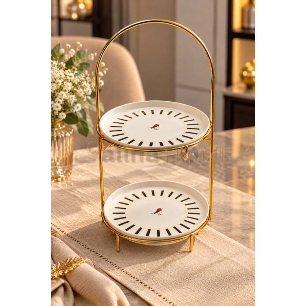 WOLF PORSELANN SUNUMLUK 2 KATLI KUŞ DESENLİ 1*12