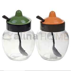 HEREVİN BAHARATLIK&SOSLUK RENKLİ CAM KAPAKLI KAŞIKLI 370 ML 1*24