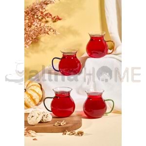 AJE CAM CHUBBY RENKLİ KULPLU 4 LÜ BARDAK SETİ 1*18