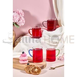 AJE CAM CYLINDRUS RENKLİ KULPLU 4 LÜ BARDAK SETİ 1*18