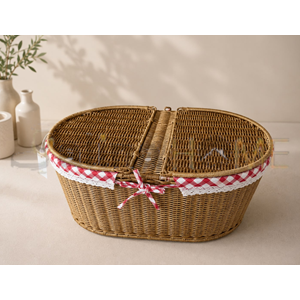 AJE HASIR PİKNİK SEPETİ OVAL KAPAKLI 48x31x20 CM 1*6