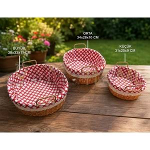 AJE HASIR SEPET ÇOK AMAÇLI KULPLU OVAL 3 LÜ SEPET 1*12