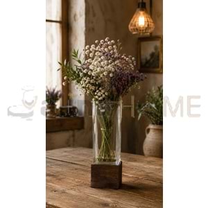 AJE VAZO AHŞAP TABANLI KARE CAM DEKORATİF VAZO 9x25 CM 1*20