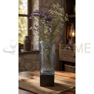 AJE VAZO AHŞAP TABANLI KARE CAM DEKORATİF VAZO 9x25 CM 1*20