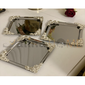 CNM PRES TEPSİ ALVİO GÜMÜŞ KARE TEPSİ 4 KÖŞESİ GÜL DETAYLI 22x22 CM GÜMÜŞ-GOLD