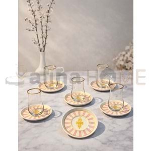 DRT ÇAY SETİ RÜZGAR DESEN PEMBE DEKAL 12 PARÇA 1*12