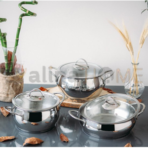 GÜLSAN ÇELİK TENCERE SETİ GİZEM İNOX 18-20-22 CM CAM KAPAK 1*2