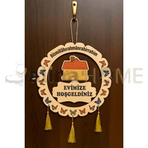 GLS İPLİ EVLİ KAPI SÜSÜ PÜSKÜLLÜ 30 CM HOŞGELDİNİZ