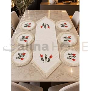 İNCİ HOME KETEN RUNNER SETİ PÜSKÜLLÜ 6+1 1*1