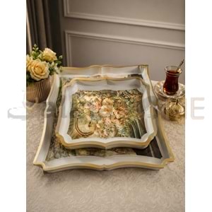 İSRA LUX BEYAZ TEPSİ 2 Lİ LUNA DİKDÖRTGEN 25x35 - 36x47 CM 1*12