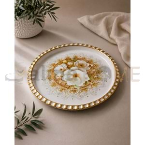İSRA LUX BEYAZ TEPSİ ROSE YUVARLAK BÜYÜK 47 CM 1*12
