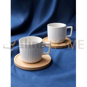 MLN PORSELEN KAHVE SETİ 2 Lİ BAMBU TABAK 1*24