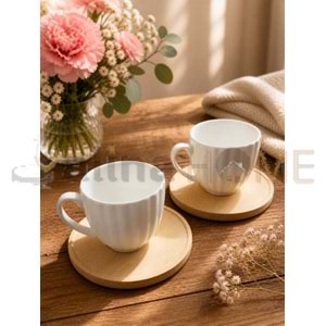MLN PORSELEN KAHVE SETİ 2 Lİ BAMBU TABAK 1*24