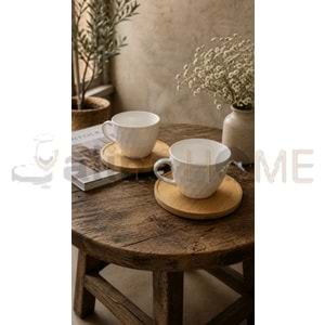 MLN PORSELEN KAHVE SETİ 2 Lİ BAMBU TABAK 1*24