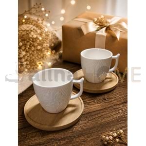 MLN PORSELEN KAHVE SETİ 2 Lİ BAMBU TABAK 1*24