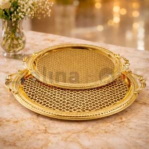 DALGIÇ 2 Lİ OVAL TEPSİ SETİ GOLD 2013SET2 37x28-44x33 CM 1*10
