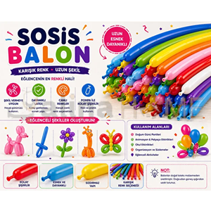 SUNDAY BALON RENKLİ 10 LU SOSİS BALON POMBA HEDİYELİ 10 LU 1*12