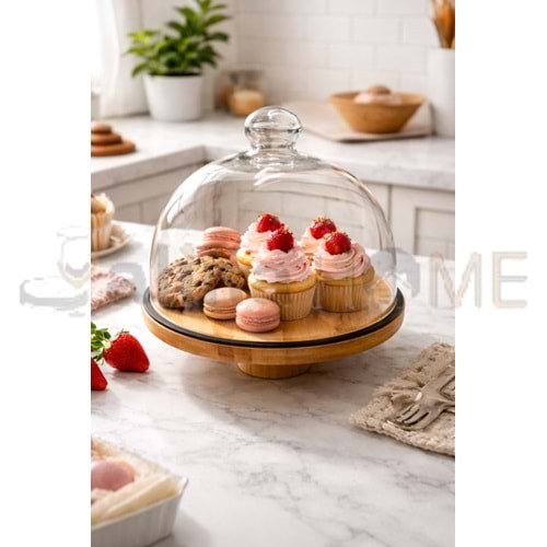 EGE KEK FANUSU CAM KAPAKLI BAMBU AYAKLI 24 CM 1*8