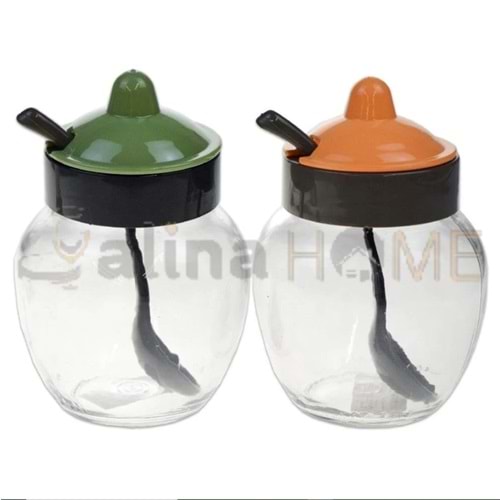 HEREVİN BAHARATLIK&SOSLUK RENKLİ CAM KAPAKLI KAŞIKLI 370 ML 1*24
