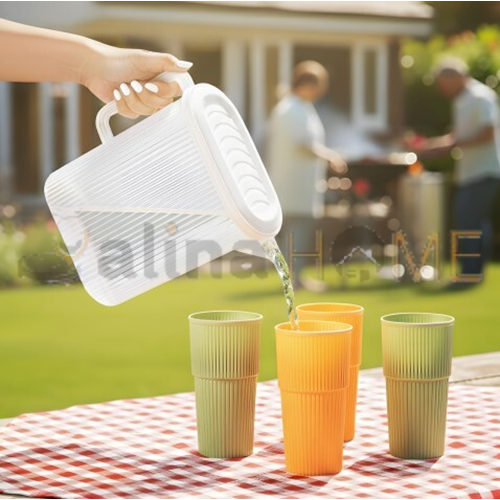 HEREVİN SÜRAHİ BARDAKLI PLASTİK SÜRAHİ SETİ 3 LT 1*12